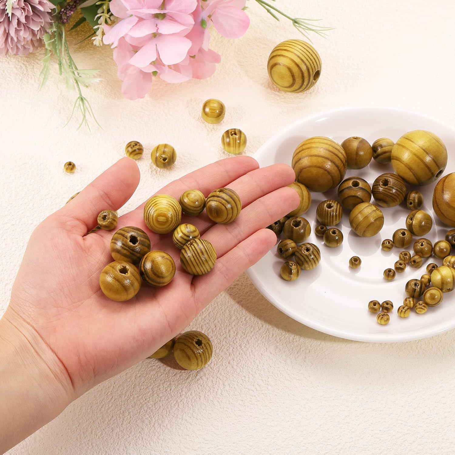 uxcell Natural Wood Beads, 100Pcs 6mm Diameter Light Brown Round Loose Spacer Beads for DIY Jewelry Bracelet, 2mm Hole - Image 5