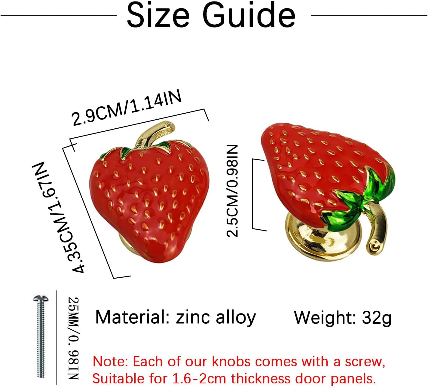 6PCS Strawberry Cabinet Knobs,Drawer Knobs Creative knobs Decorative Furniture for Cupboard