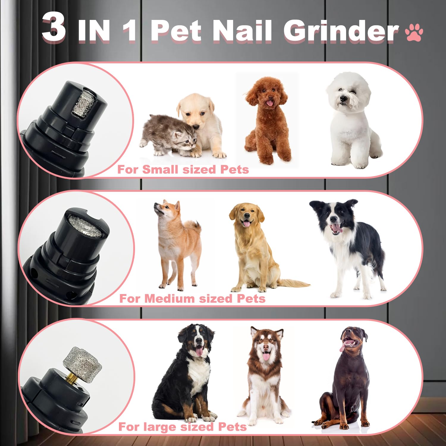Dog Nail Grinder Quiet, Easy to Use Pet Nail Grinder with Led Lights, 7500 RPM Dog Nail Clippers for Large Dogs Medium Small Dogs & Cats, Continuous 3-Hour Battery Life - image 4