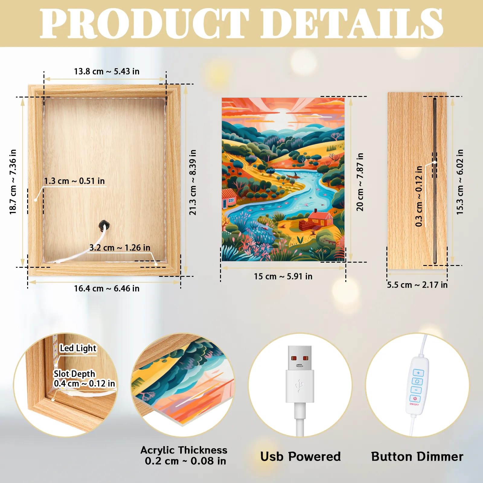 Light Up Painting, Graffiti Forest Wall Art Picture Light Sunset Forest Light Up Art Frame, 10 Brightness USB Powered 3 Lighting Modes, Anxiety Relief Gift for Bedroom Home-Without Acrylic Panel