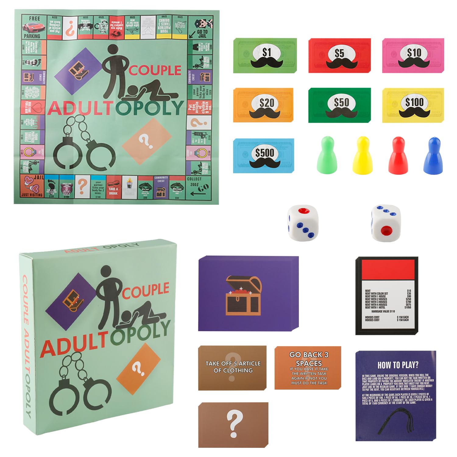 Hopzab Adultopoly Board Game – Fun Couples Game for Adults, Relationship Building, Date Night Ideas, Romantic Bedroom, Conversation Cards for Couples,for Date Night(Green) — image 1