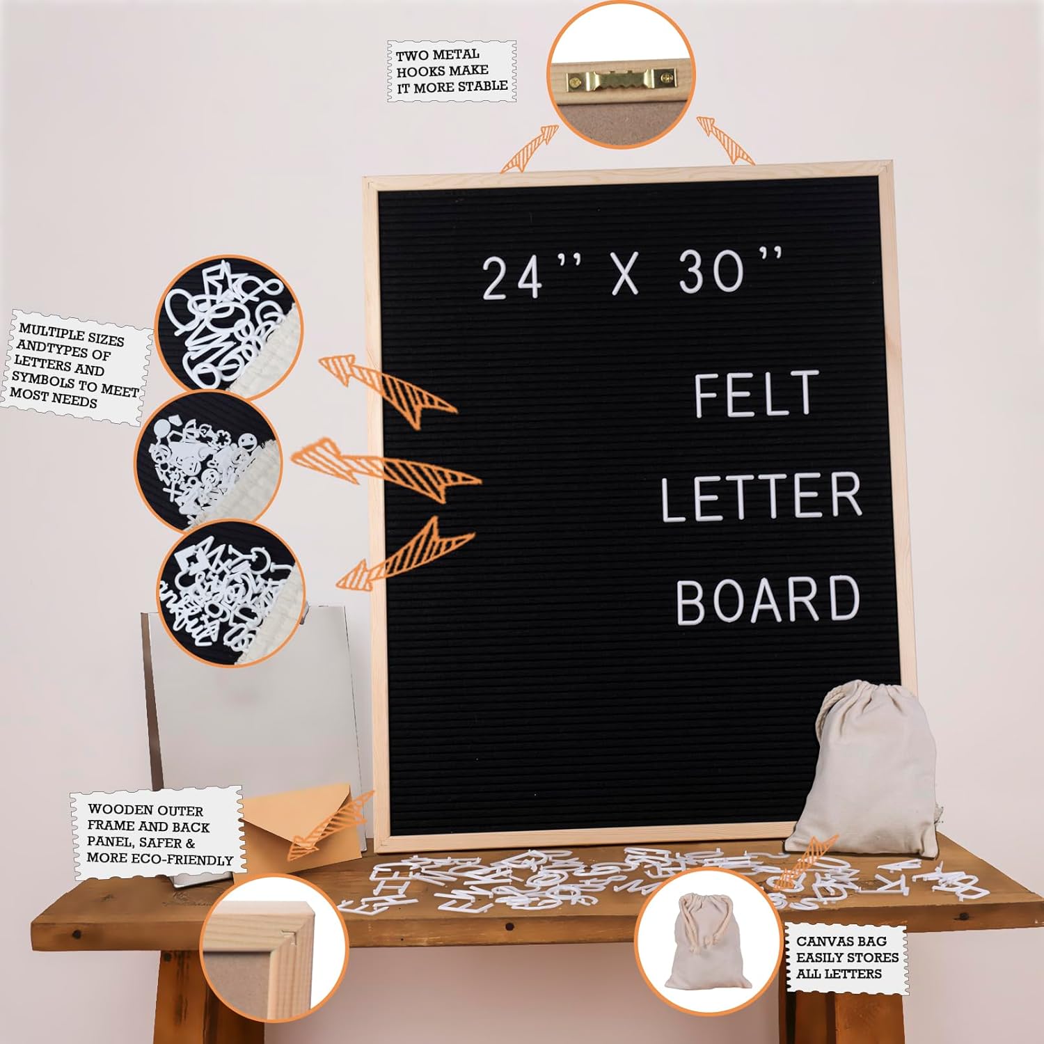 Large Felt Letter Board 24x30 Inch with 6 Sets of Letters Felt Message Board Wooden Frame Letter Board for Baby Announcements, Milestones, Wall Mount Menu & Office Decor - Image 2
