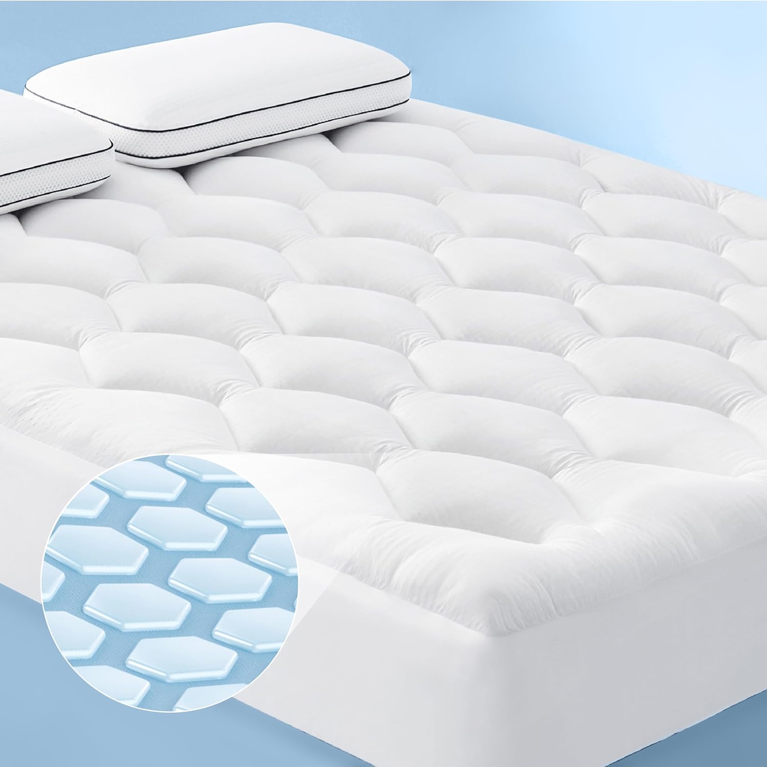 Bedsure Mattress Pad Cal King Size, Cooling Pillow Top Cal King Mattress Topper, Thick Quilted Bed Cover Padded, with a Deep Pocket Fitted to 8-21 Inches for Home, Bedroom, Hotel