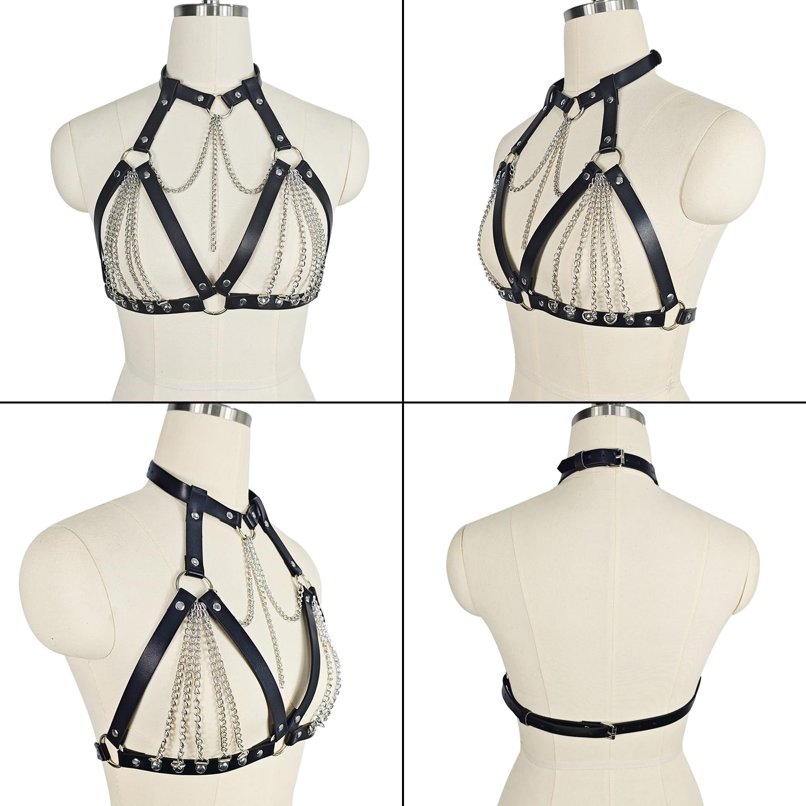 Cadena Cuerpo Gótico Mujer Arnés, Cuero Punk Sexy Ajustable para Atuendos Rave, Gargantilla para Sexo Femenino, Lencería para Festivales, Cadena Punk para la Cintura, Festival Rave