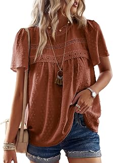 Falechay Womens Summer Tops Flowy Boho Shirts Dressy Casual Short Sleeve