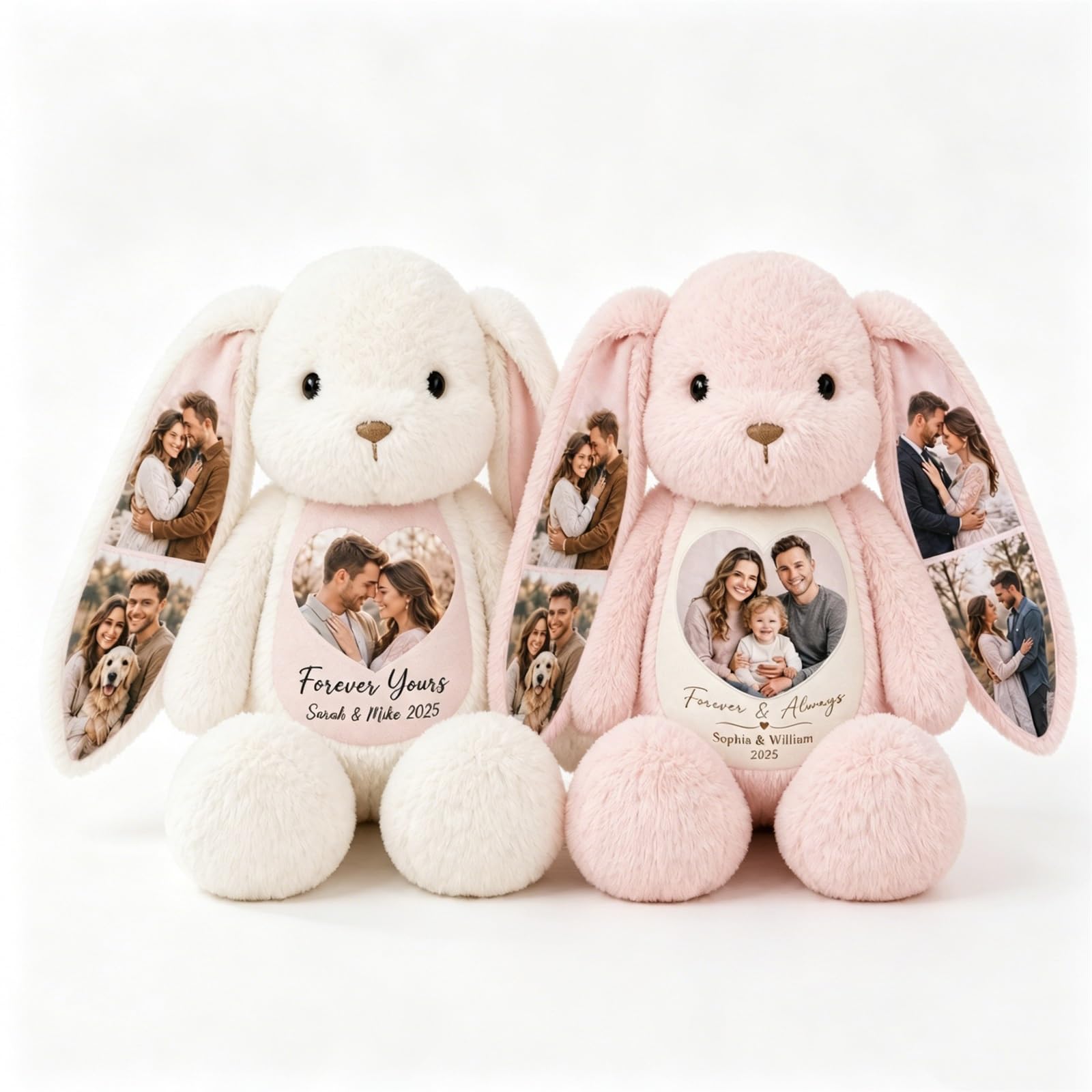 Personalised Stuffed Animals with Embroidered Name, Custom Plush Toy for Children, Soft Handmade Stitched Stuffed Animals, Personalised Baby Gift for Christmas, Easter or Birthday (Chubby Photo Bunny) — image 1
