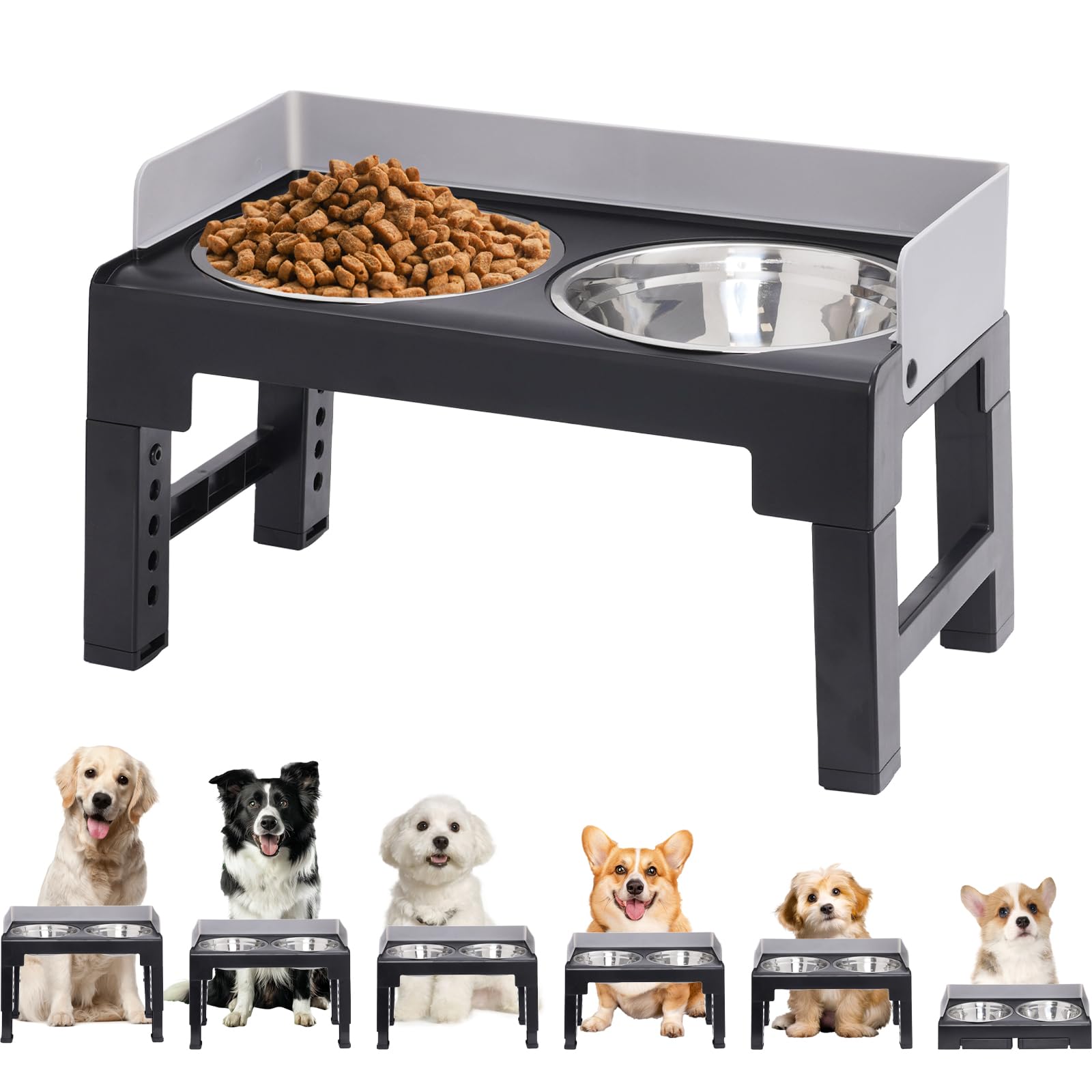 Comedero Elevado para Perro con Bebedero Cuencos de Acero Inoxidable Extraíbles,6 Alturas Ajustables,Antideslizante - Ideal para Perros Medianos y Grandes