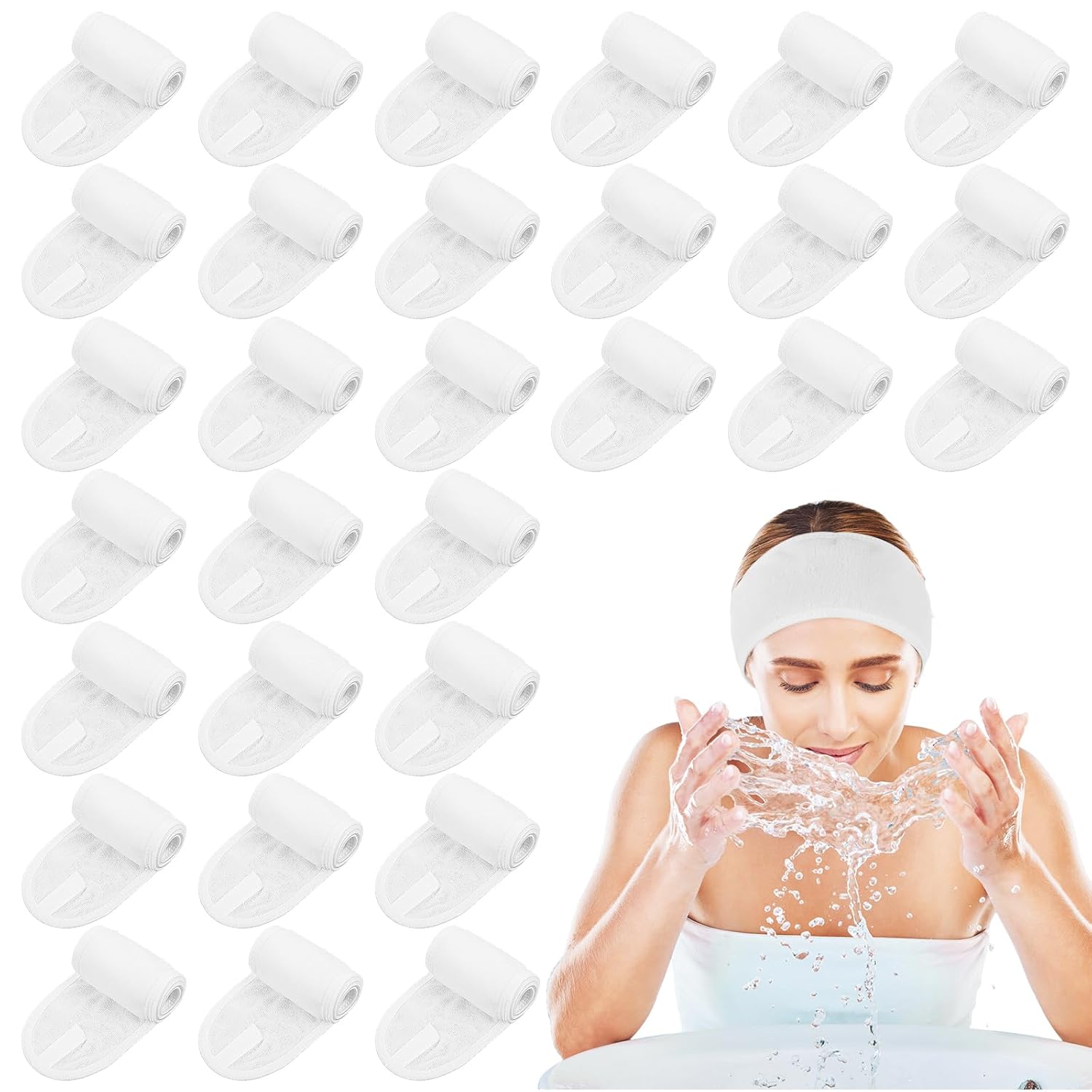 CIATBYYJ 30Pcs Spa Headband Facial Esthetician Hair Wrap for Women Adjustable Makeup Head Wrap Hair Towel Wraps White