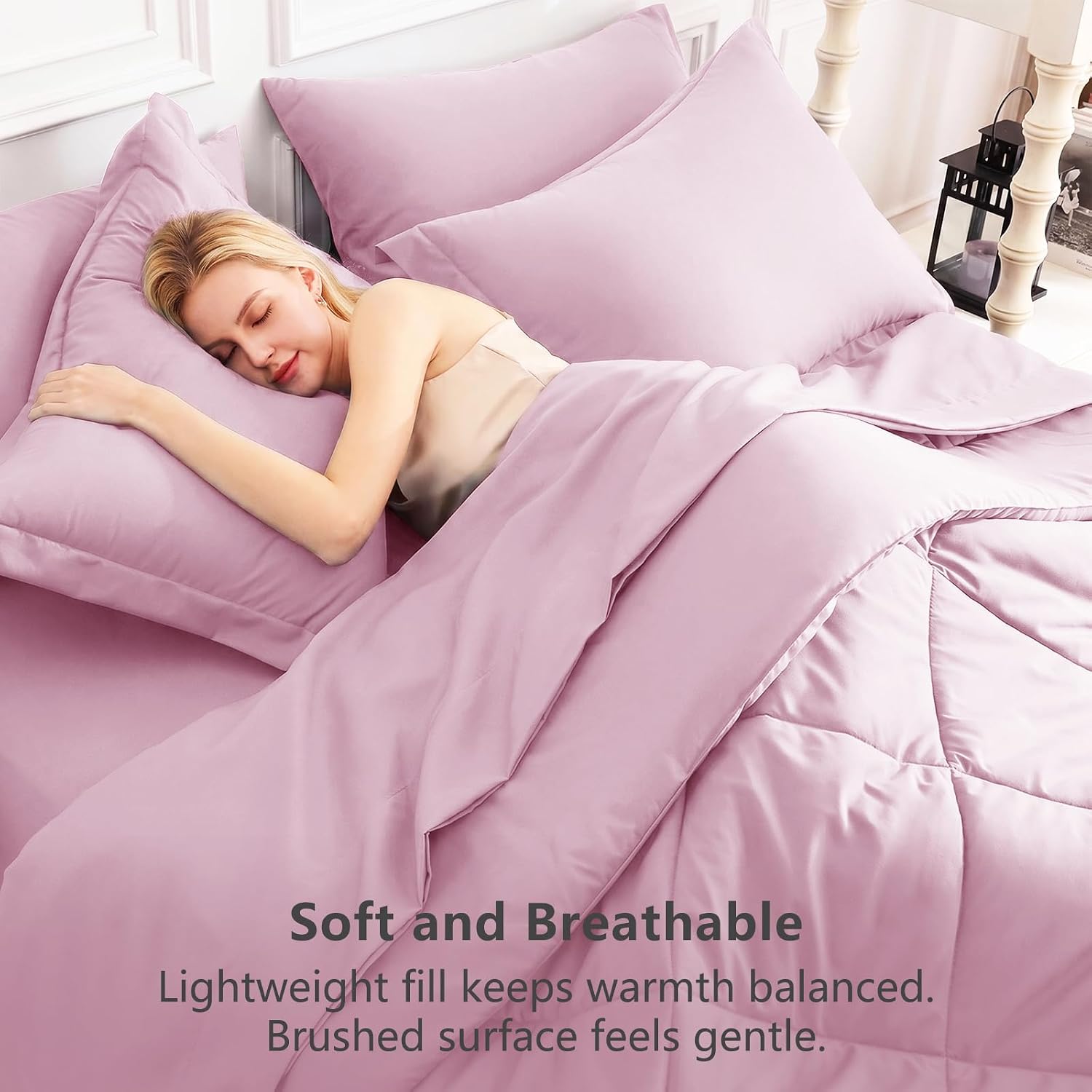 CozyLux Full Size Comforter Sets Light Pink - 7 Pieces Bed in a Bag Full, Luxury Soft Bed Set for All Seasons, Bedding Set with Down Alternative Comforter, Sheets, Pillowcases & Shams thumbnail
