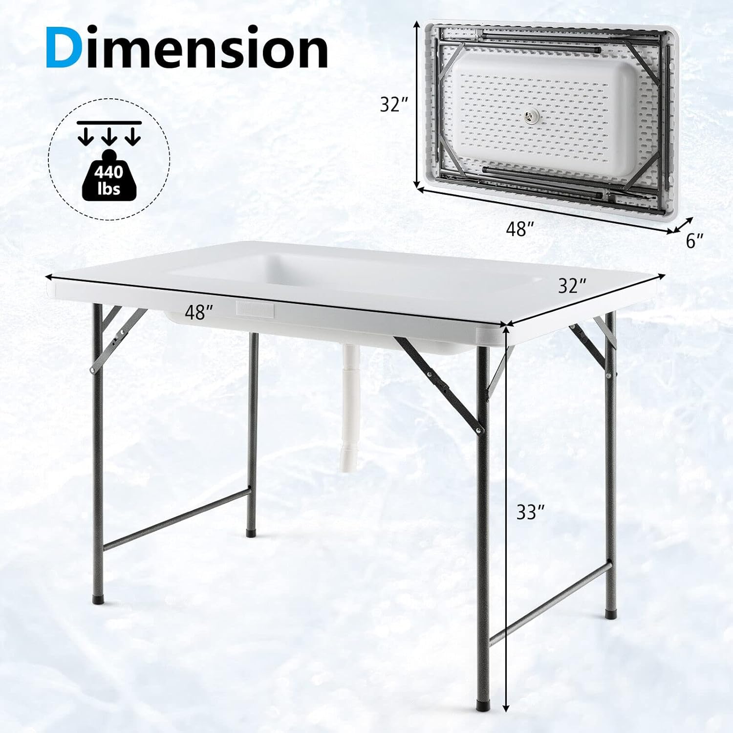 S AFSTAR 4 Foot Folding Ice Table, Buffet Salad Serving Table with Removable Skirt, Drain System & 8" Spacious Edge, Portable Beverage Cooler for Party Camping Picnic Wedding