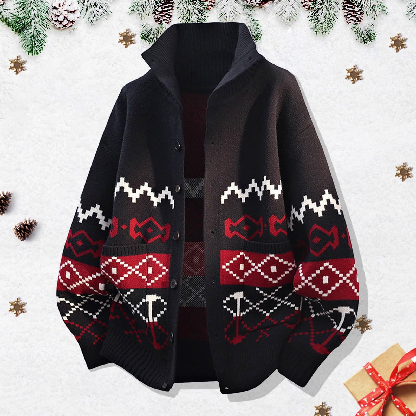 Generisch Winterpullover Herren - Weihnachtspullover Männer Modischer Strickpullover mit Schalkragen für Herbst und Winter warm dick langärmelig lässig bequem