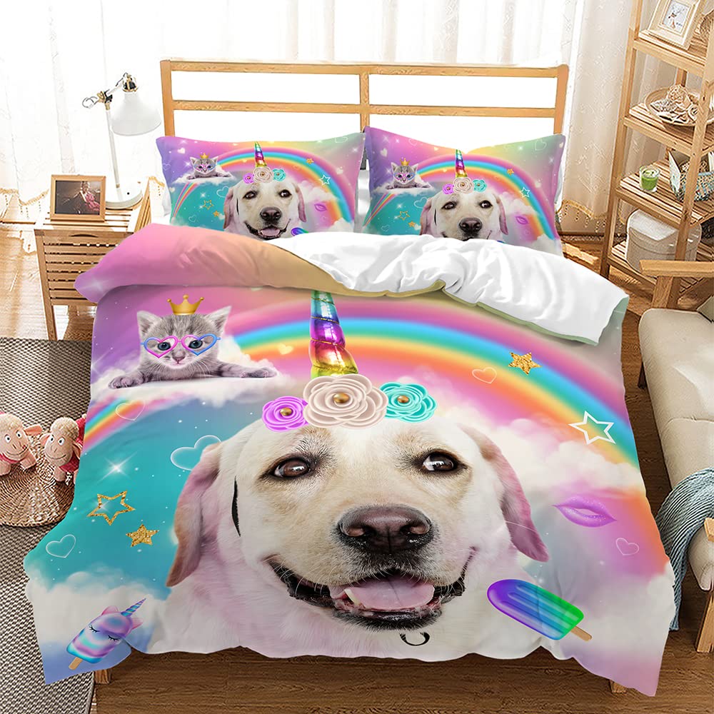Housse de couette Stitch imprimé animaux colorés avec 2 taies d'oreiller