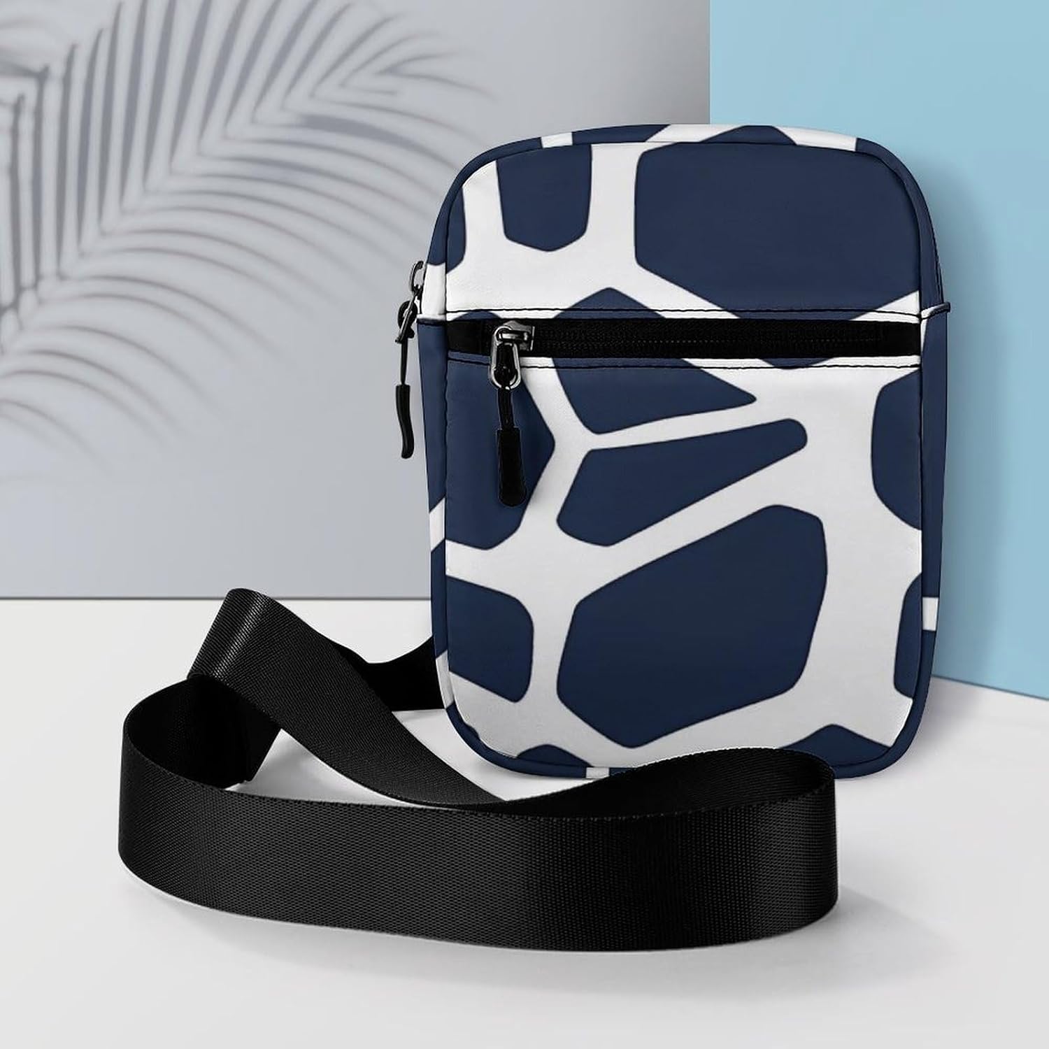 Blue Giraffe Texture Pattern Small Crossbody Bag Sling Shoulder Satchel | for women men,work travel workout,detachable and adjustable shoulder strap