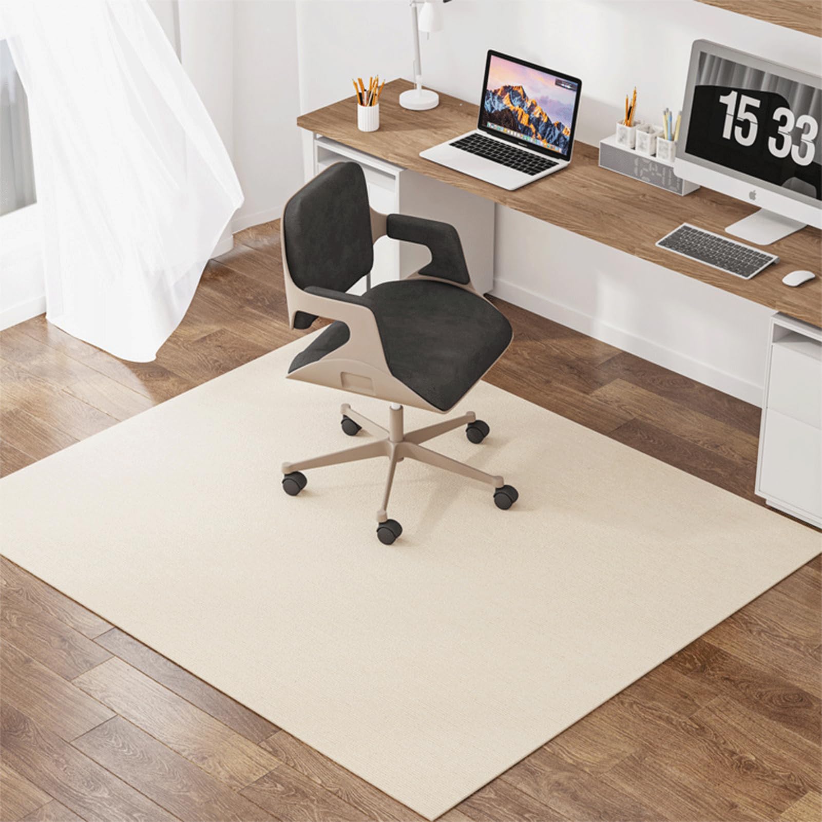 Genérico Alfombrilla Protectora para Suelo, Alfombra para Silla de Oficina Silla De Escritorio, Base Grande Antideslizante para Silla de Oficina,Alfombra para Juegos para Parquet,Beige,100x120cm