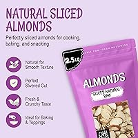 Vista 3 de Almendras naturales en rodajas Crudas - 100% naturales 2.5 libras Almendra alta en proteínas Empaquetado en bolsa con cierre de cremallera