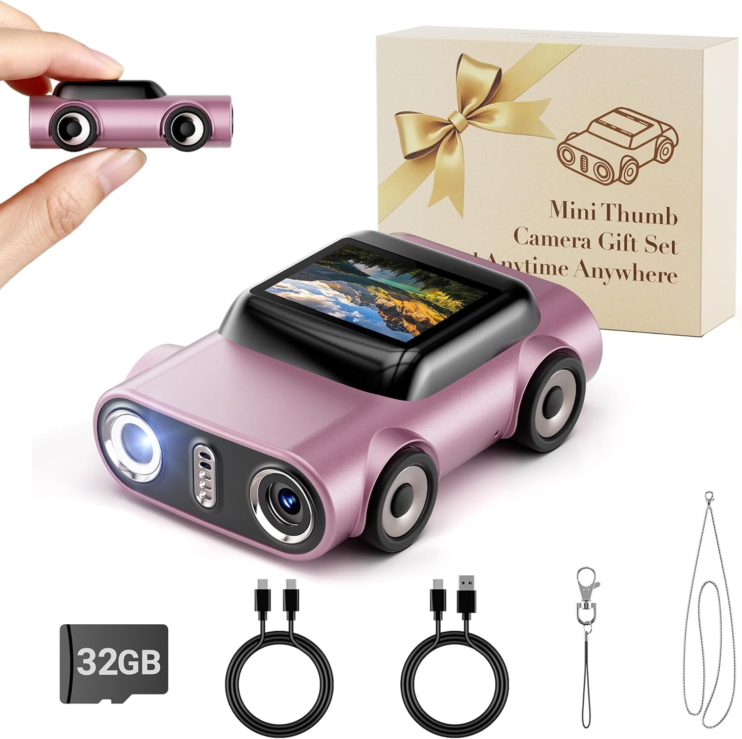 Mini Keychain Digital Camera:4K Digital Car Shape Tiny Camera with 32GB Card, 64MP Pocket Video Camera, 1" HD Display, 400mAh Battery Portable Small Cameras with Elegant Gift Box for Travel,Kids,Gifts-picture-38