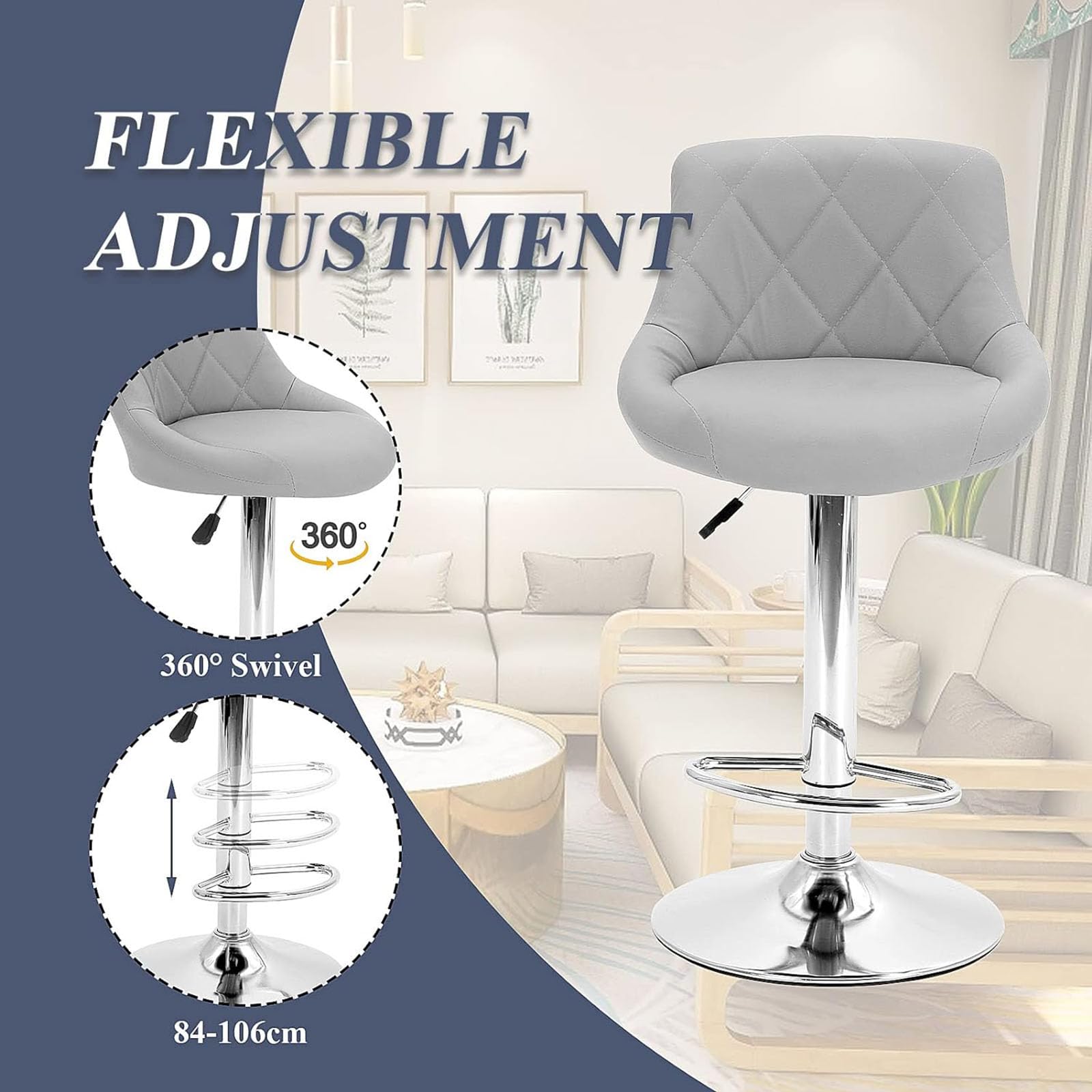 Amazon｜モダンなバースツール2個、360°回転カウンターハイスツール