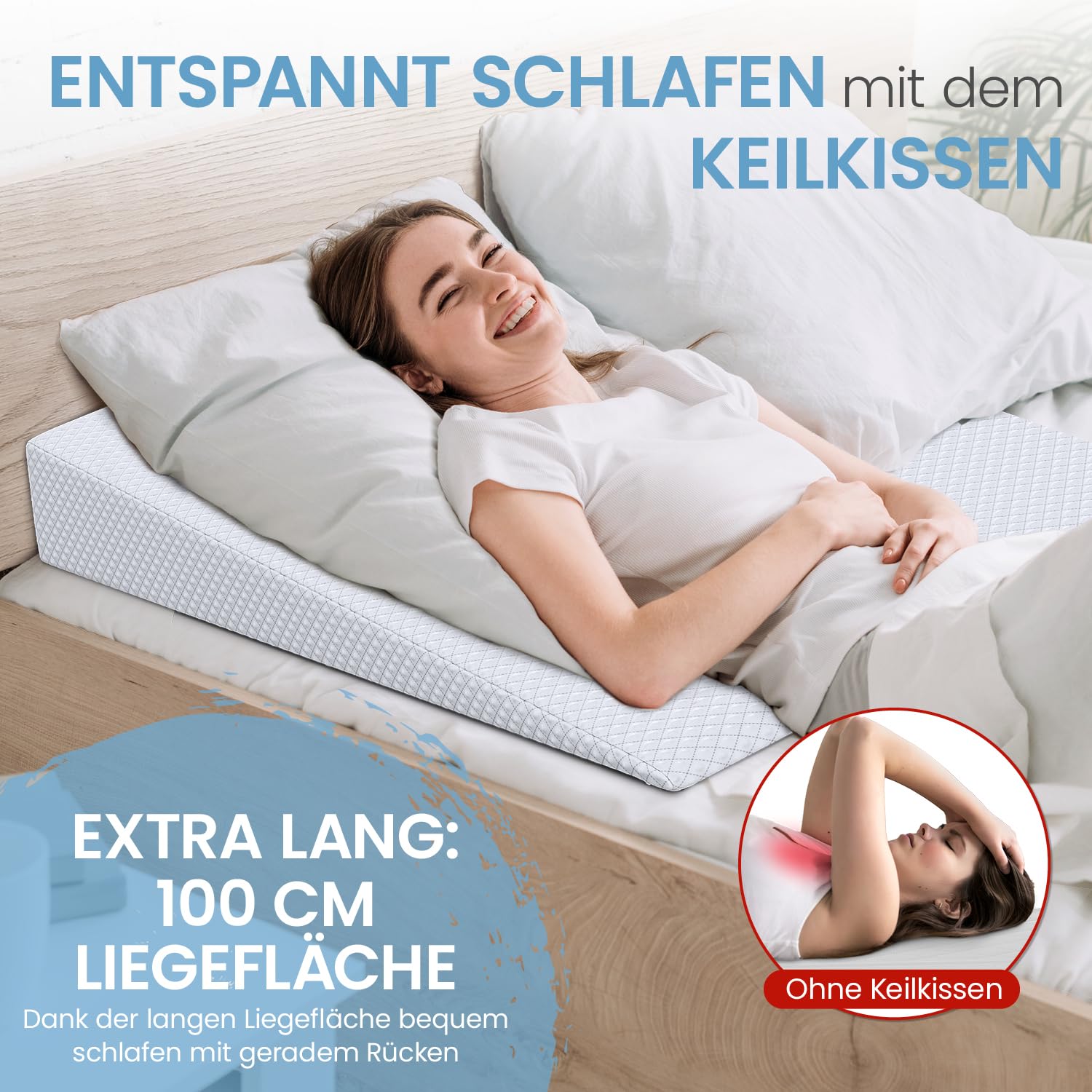 ELONEO cuscino a cuneo per letto, cuneo 80x100 cm, schiuma visco-minerale, rialzo materasso