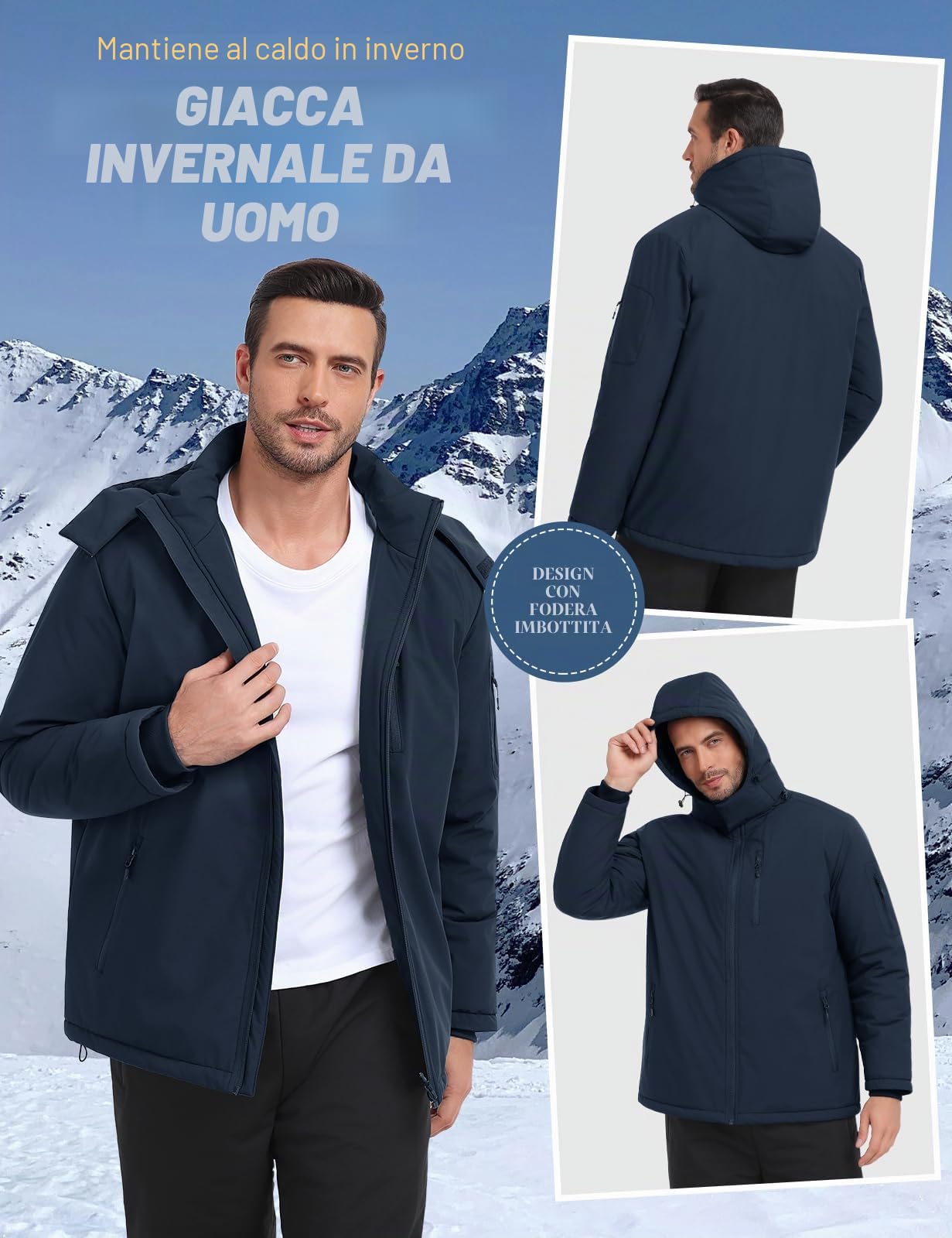 Voqeen Giubbotto Invernale Uomo Idrorepellente Softshell Cappotto Con Cappuccio Leggero Isolato Giacca Imbottita Per Escursioni In Montagna