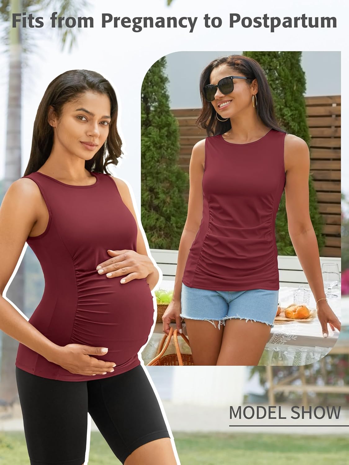 ATTRACO Women's Maternity Tank Tops with Built in Bra Side Ruched Sleeveless Pregnancy Tank - Image 5