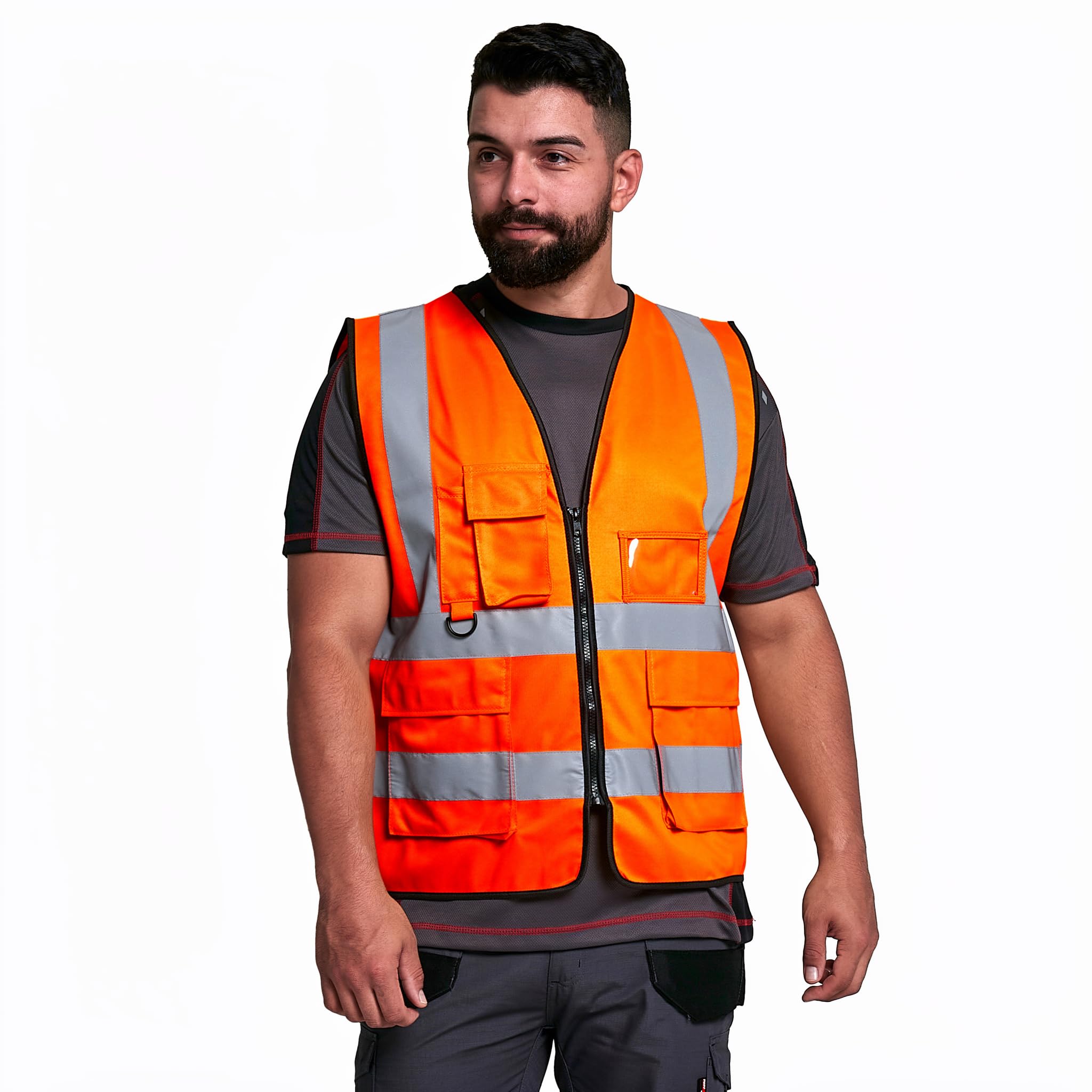 HuntaDeal Hi Viz VIS Executive Zip Fastened High Visibility Reflective Workwear Vest Security Safety Wear Warm Gilet Waistcoat EN ISO 20471 Class 1 Certified Plus Big Size, Orange, XXL