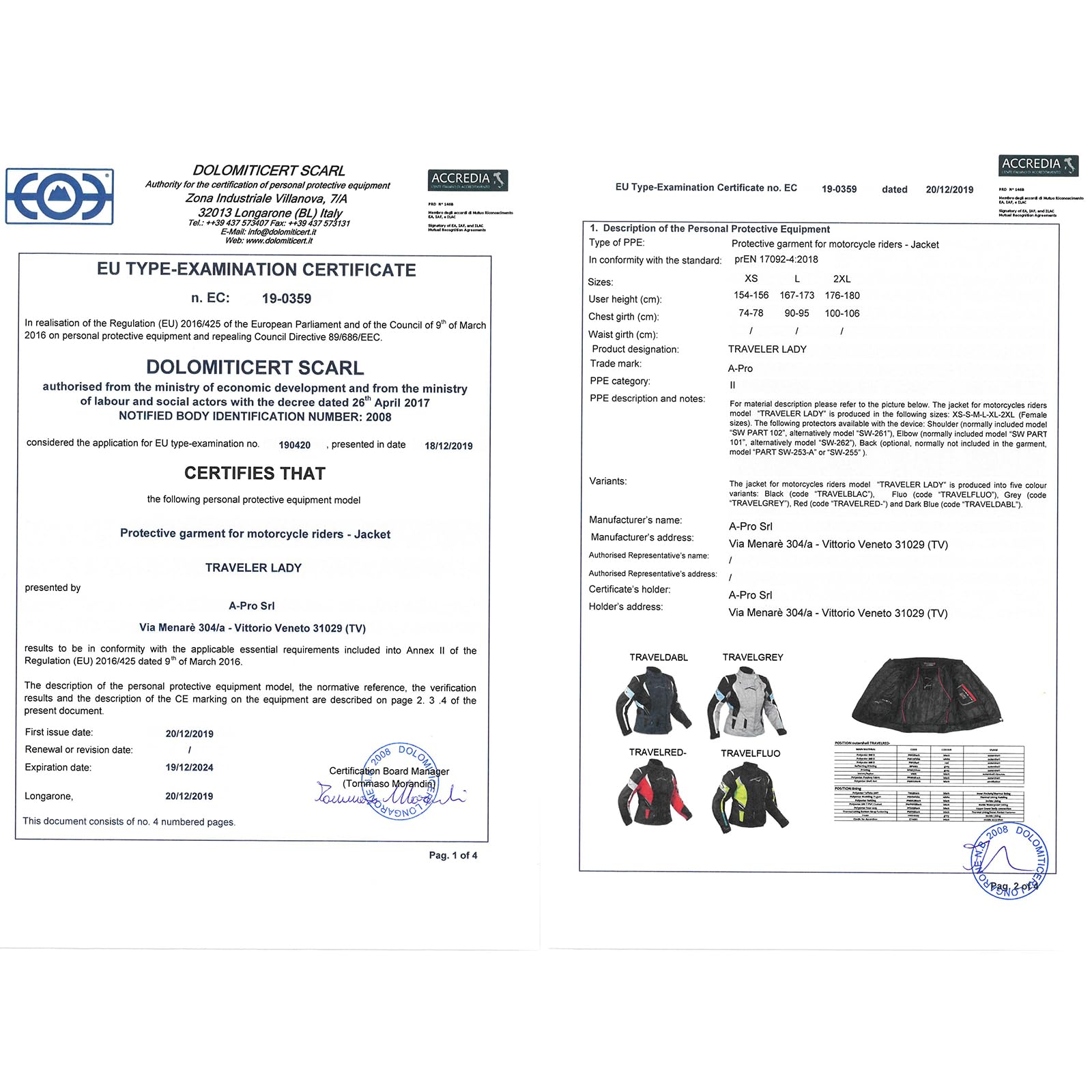 A-Pro Lady Giacca Moto Donna Impermeabile Termica Sfoderabile Protezioni CE Grigio L
