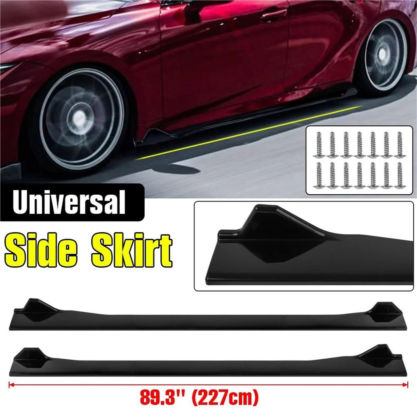 Jupes Latérales Extensions De Bas Caisse Universelles Noires 2, M pour Voiture Séparateurs Pare-Chocs Et