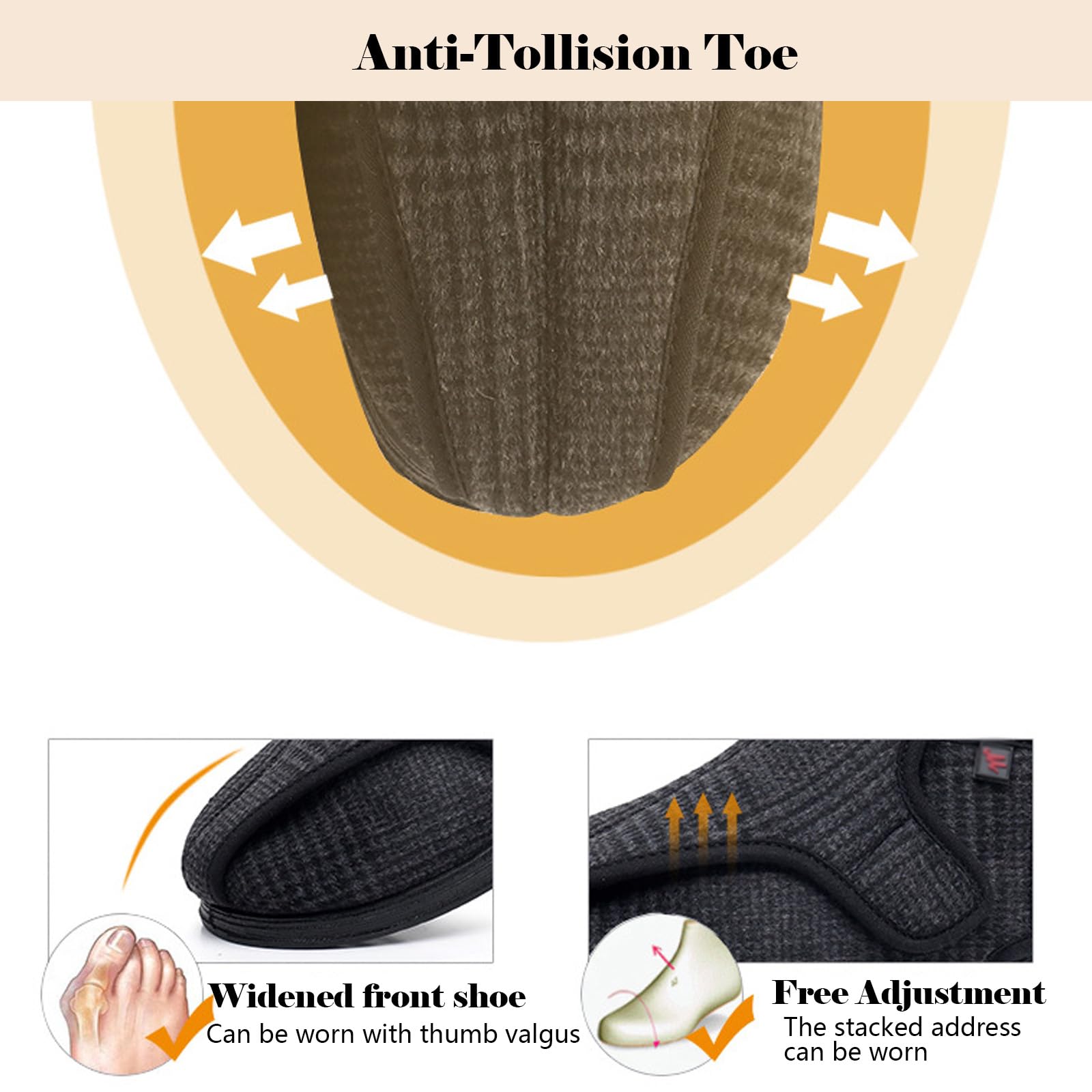 bumuam Zapatilla Ancho Especial Mujer,Zapatos para Diabéticos Anchos Cálidos Ajustables Pies Hinchados Pantuflas Ligeros Amortiguadores para Ancianos EU 41(26cm/10.2in)