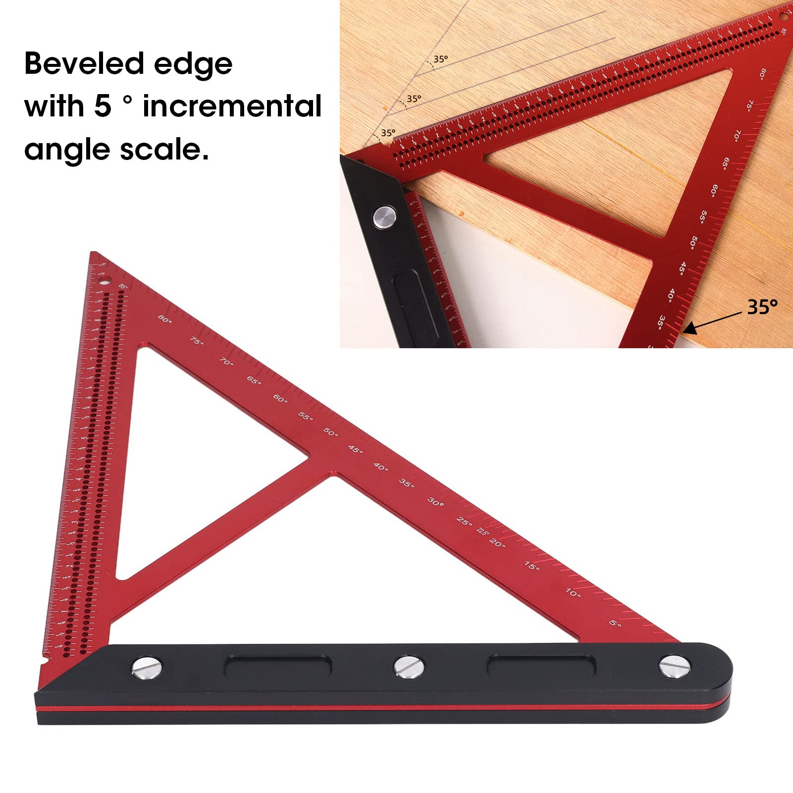 Escuadra de Viga, Escuadra de Carpintero de Aleación de Aluminio, Herramienta de Ángulo Cuadrado Transparente en Escala, Regla Triangular Multifunción para Carpintería
