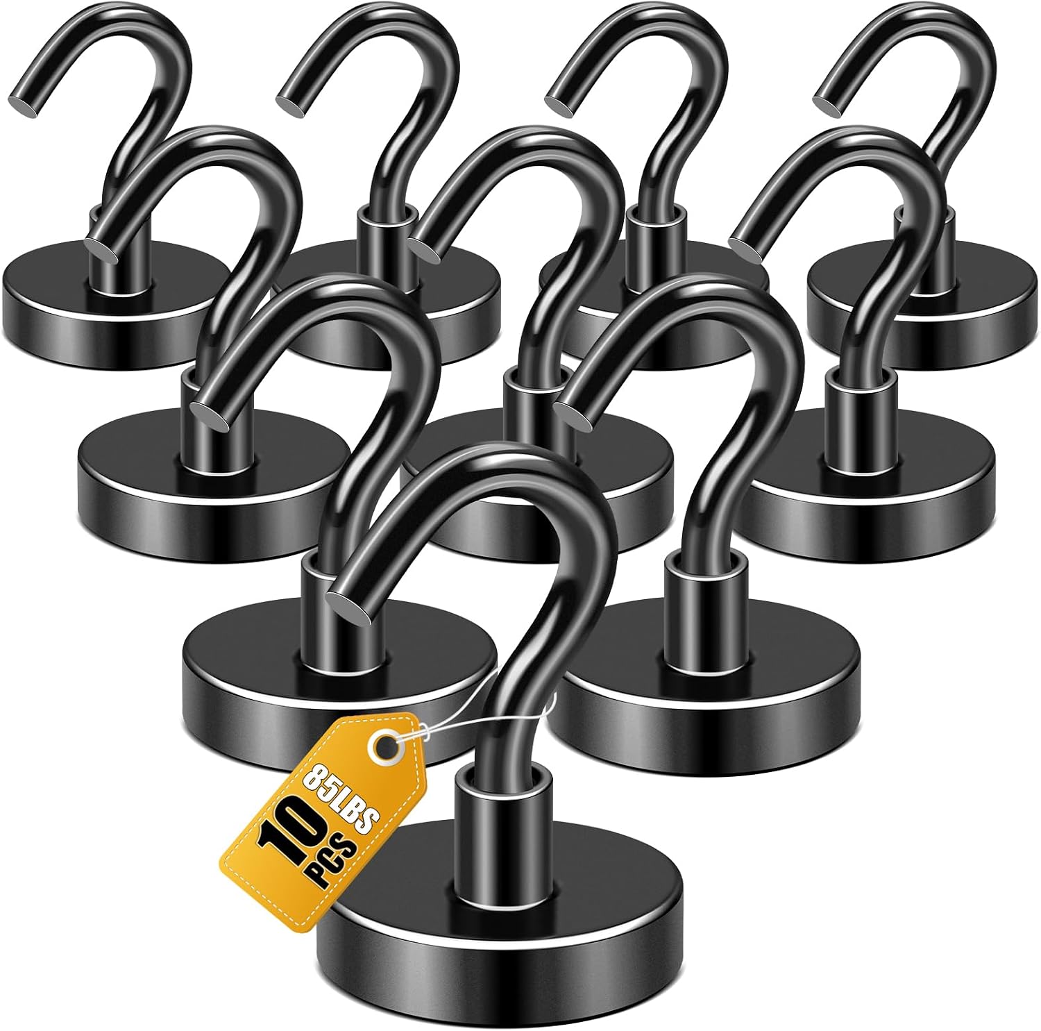 DIYMAG Magnetic Hooks, Strong Magents 10 Pack 85lbs for Cuise Cabins Black