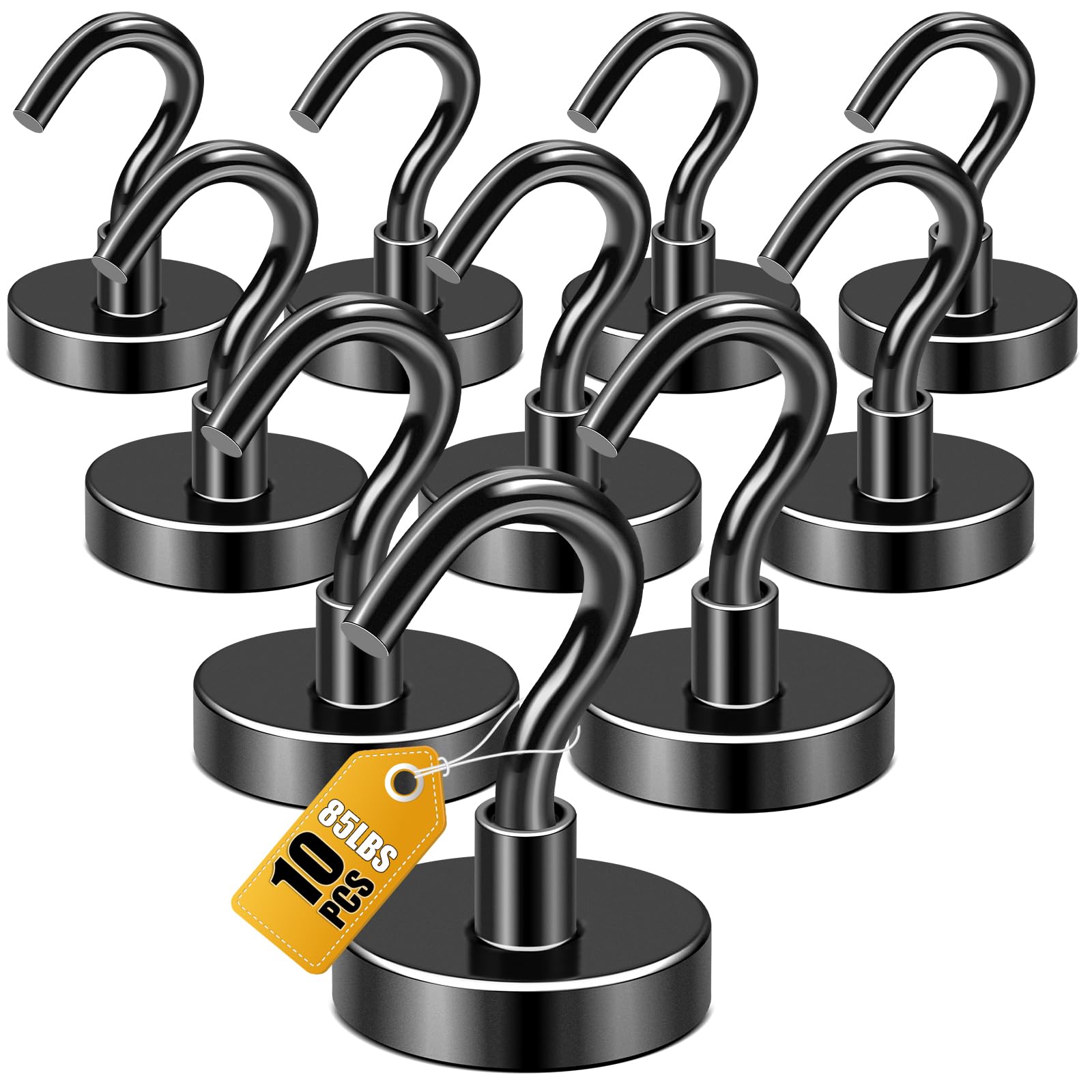 DIYMAG Magnetic Hooks, Strong Magents 10 Pack 85lbs for Cuise Cabins Black