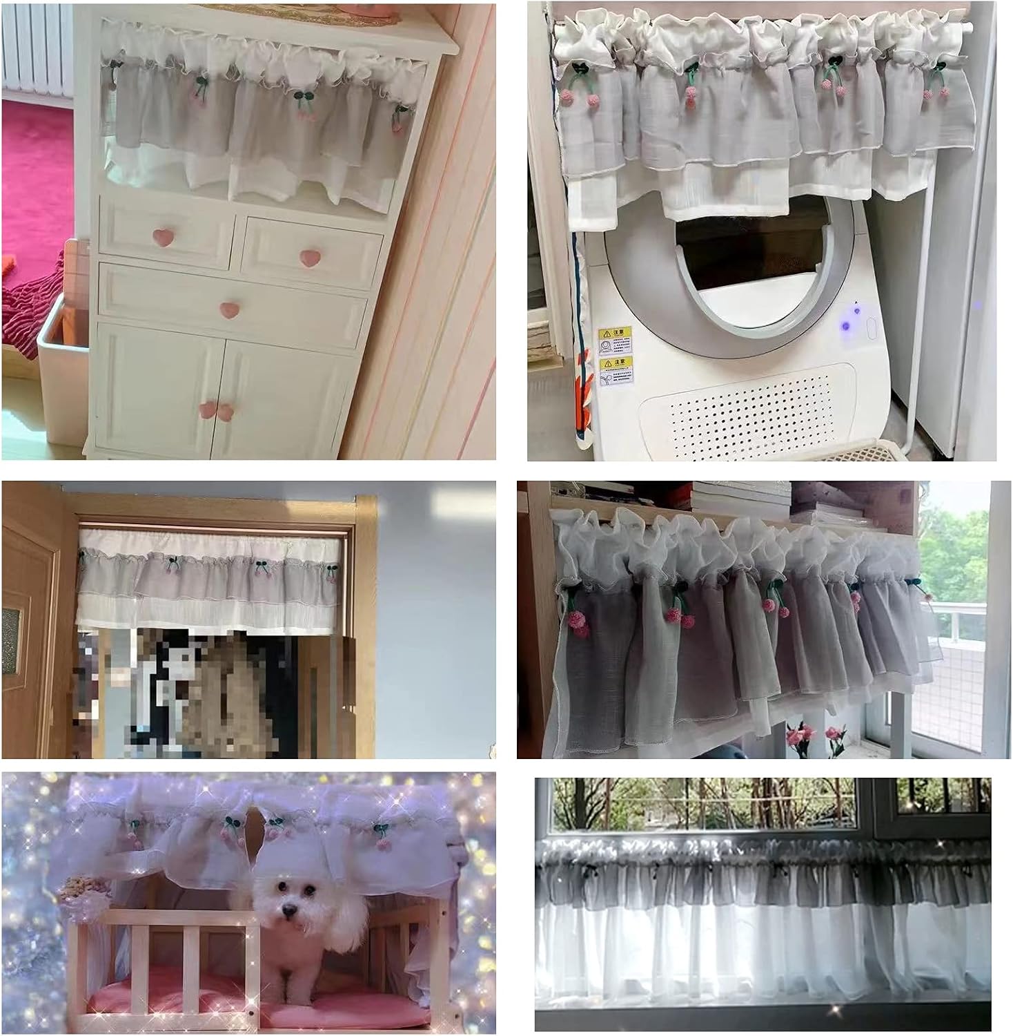 LUNEZY Kitchen Curtain Cafe Valance Window Treatment Tier Curtains,Modern Cotton Linen Short Curtains,Lace Short Half Window Valance Curtain for Balcony Bedroom Bathroom Bistro Country St