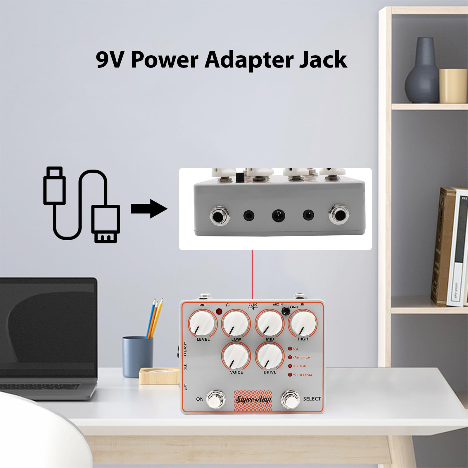Btuty Pedale Effetti per Chitarra, DI Box Simulatore DI Amplificatore 4 in 1 con Simulatore DI Cabinet per Uscita Cuffie con Ingresso AUX, per Esercitarsi Nella Registrazione DI