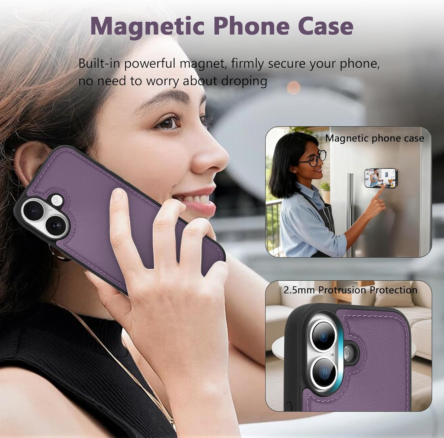Wallet Case for iPhone 17 with Card Holder/Crossbody Wallet/Strap,[RFID Blocking][Magnetic] PU Leather Phone Case for iPhone 17,6.3 in,Purple - Image 8