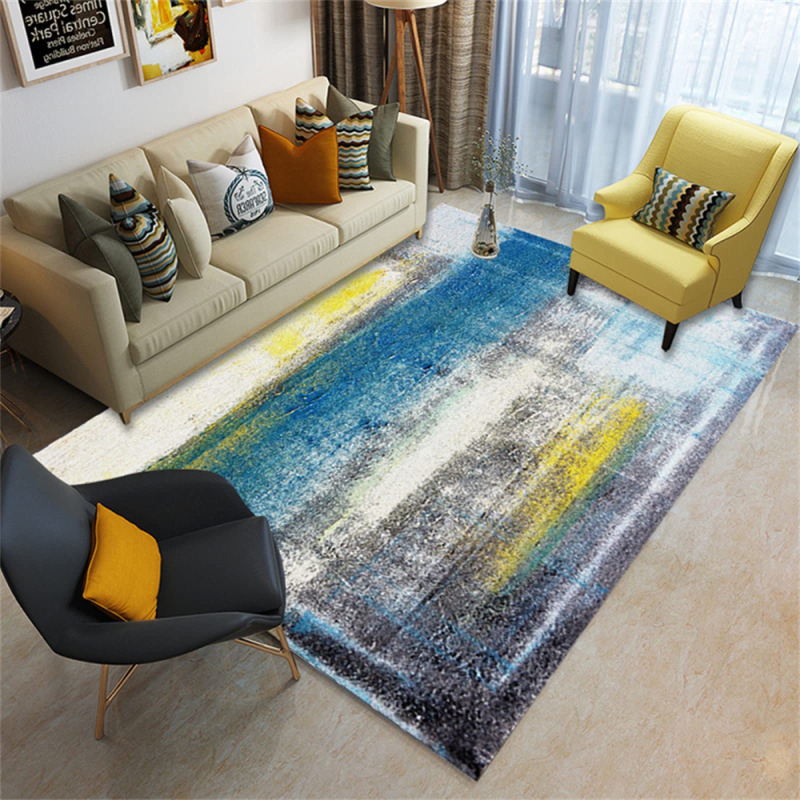 Tapis extérieur et intérieur bleu 100x160cm pour salon et terrasse