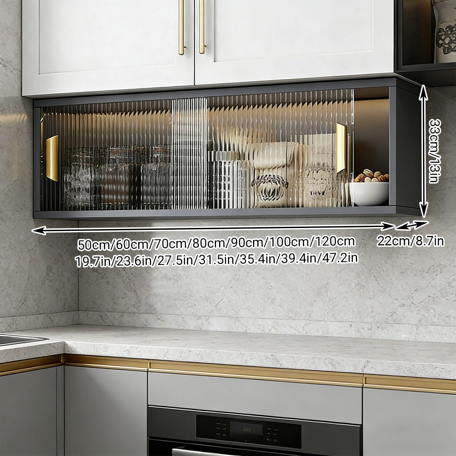 Glas-Aluminium-Präsentationsständer, Aufbewahrungsschrank, schmaler Wandschrank für Küche, Wohnzimmer oder Badezimmer