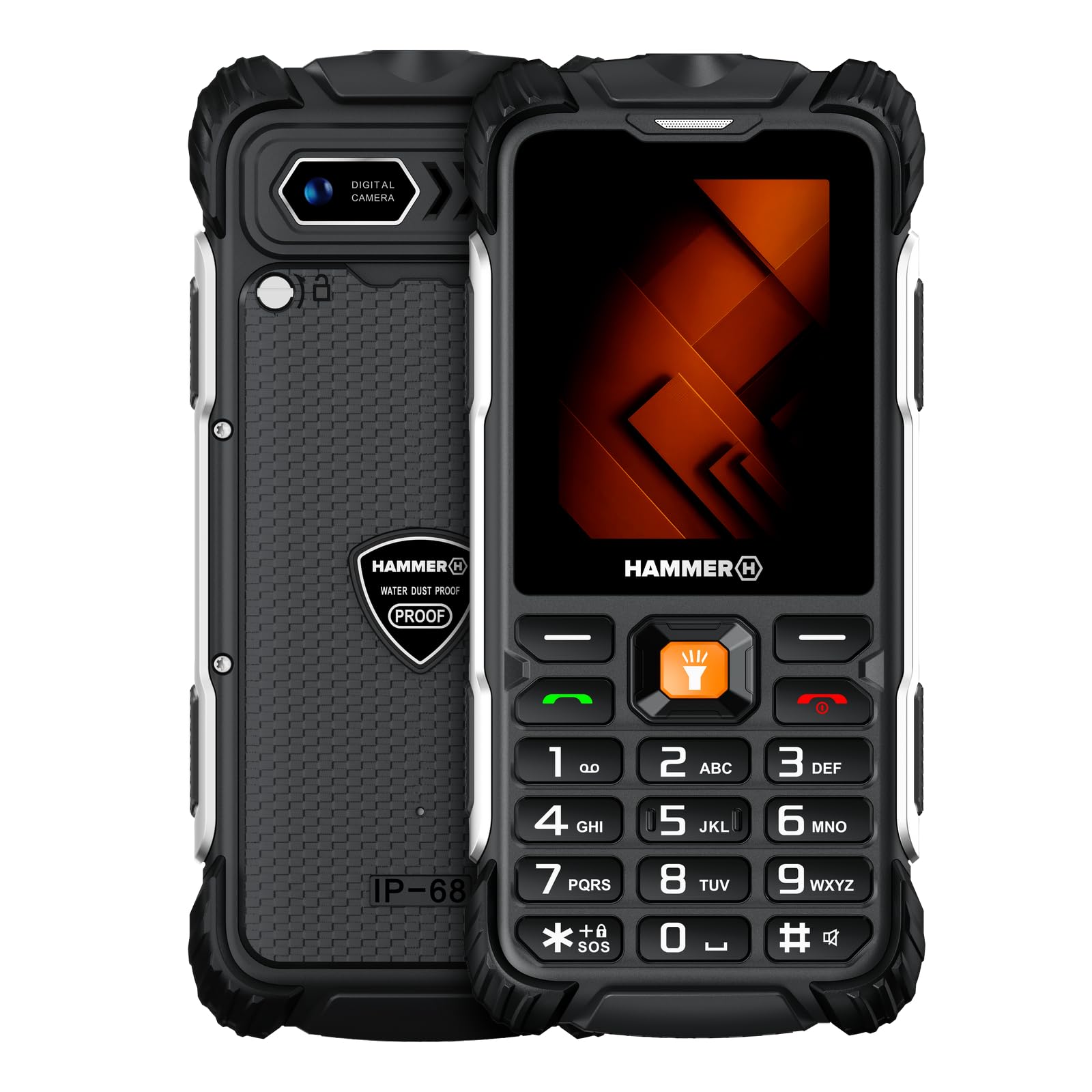 Hammer H Forge LTE Outdoor Handy ohne Vertrag, 3000mAh Akku, 32 GB, 2,4" IPS Display, große Tasten, Taschenlampe, 2 MP Kamera, FM-Radio, USB-C, Dual SIM, IP68/MIL-STD-810H, Schwarz
