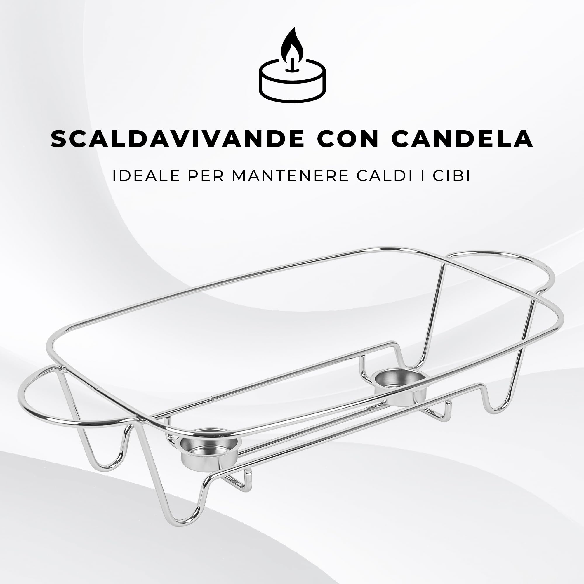 KARL HAUSMANN Pirofila con Scaldavivande 3,6L con Coperchio - Pirofila in Vetro con Supporto Riscaldante E Coperchio in Acciaio, Scaldavivande per Buffet, Forno E Servizio A Tavola
