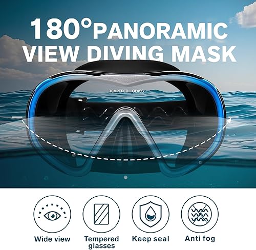 Miniatura 2 de Máscara de buceo para adultos – Máscara de natación antivaho, gafas de natación de visión amplia con cubierta para la nariz, gafas de esnórquel Azul