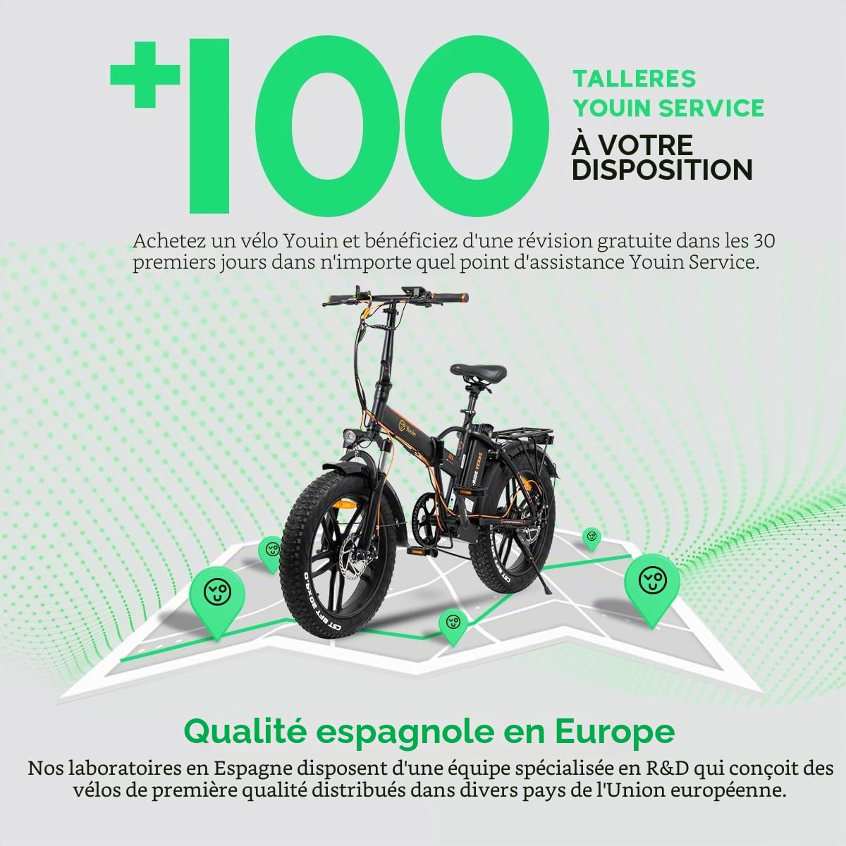 Youin Texas Vélo électrique Pliable Tout-Terrain Moteur 250 W Vitesse 25 km/h Autonomie 45 km Freins à Disque Batterie 36 V 10 Ah Roues 20" Fat