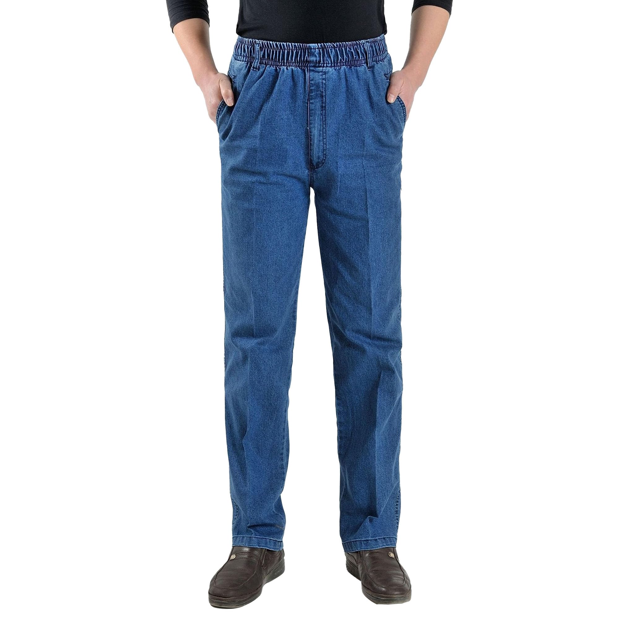 JEShifangjiusu Mens Elastic Waist Straight Denim Pants Relaxed Fit Stretch Casual Jeans Regular Fit Work Denim Pants