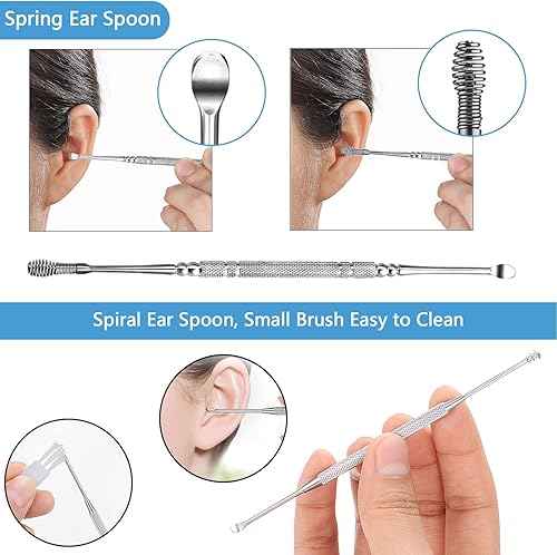 Miniatura 6 de Kit de eliminación de cera de oído, 5 piezas, juego de herramientas de limpieza de cera de oído, recogedor de oídos con luz LED de carga USB, cureta