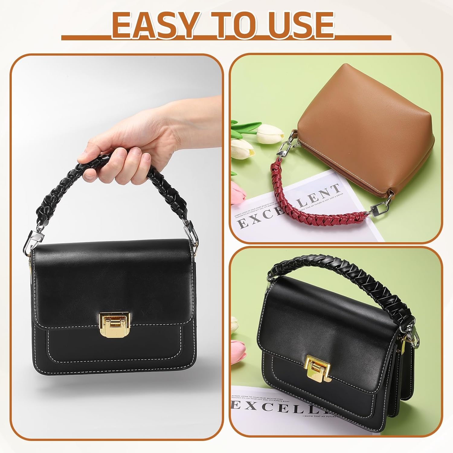 uxcell Leather Braided Purse Handle, 1Pc 31mm/12.2" Short Green Leather PU Braided Purse Strap Replacement Handle with Gold Buckles for Underarm Bags, Handbags, Bucket Bags - Image 4