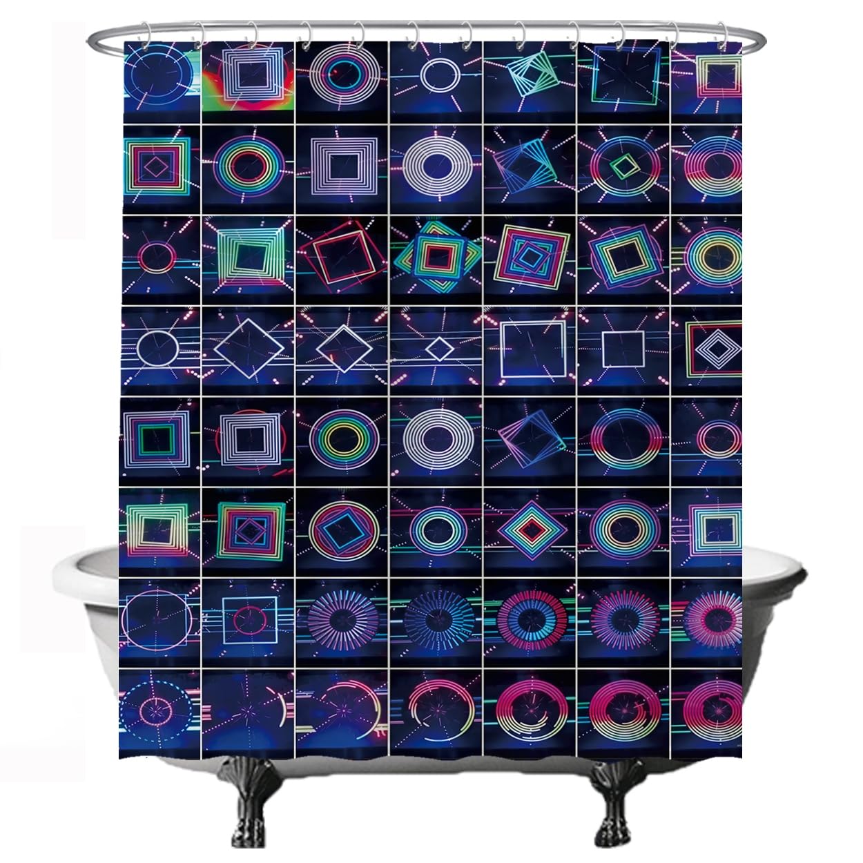 Ulticool Shower Curtain, Digital Print DJ Dance Festival Psychedelic, 180 x 200 cm, Washable, Anti Mould, with 12 Rings
