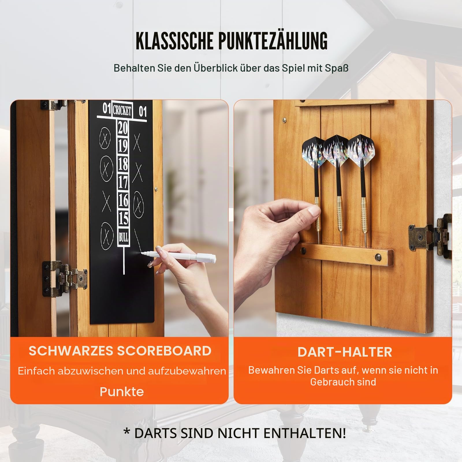 VEVOR Dartboard-Schrank-Set aus Massivholz, versteckbarer Schrank in offizieller Größe mit Zubehör für Cricket-Spiele (Dartboard Nicht im Lieferumfang enthalten)