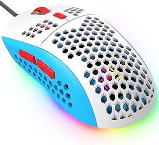 KUIYN 383 PRO M8 Ultralight Wired Gaming Mouse, Lightweight Honeycomb Shell, 6 RGB Breathing Backlit Mice, 6 Adjustable DPI 6400, USB Optical Model Aerox Mice for Win10/XP/Xbox/PS4/PS5/Mac/HP/Acer