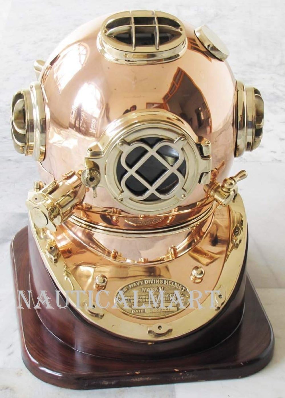 Nautical Solid Shiny Brass & Copper Divers Diving Helmet Us Navy Mark V Helmet