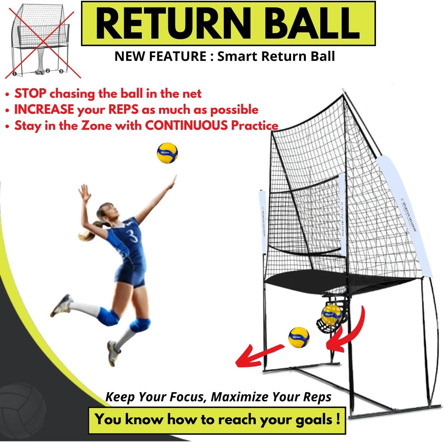 Volleyball Practice Training Net System Equipment for backyard outdoor/indoor. Volleyball Serve Hitting Spike Trainer Self Practice. Easy Assembly station & Portable Wheeled Carry Bag-Volley ball Gift image 2 of 9 B0DGTYKVVR