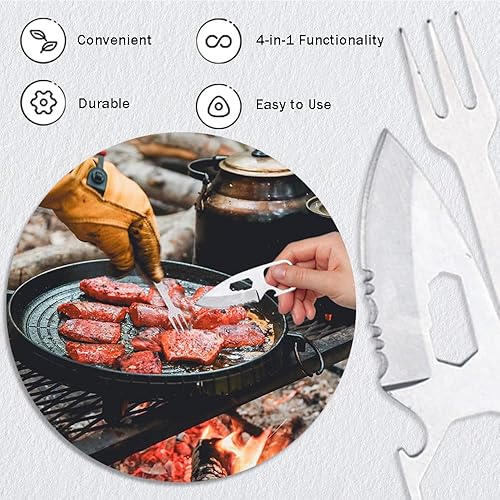 Miniatura 2 de Cuchillo de crédito de bolsillo y tenedor ultrafinos para acampar, herramienta multiusos de supervivencia al aire libre de acero inoxidable con