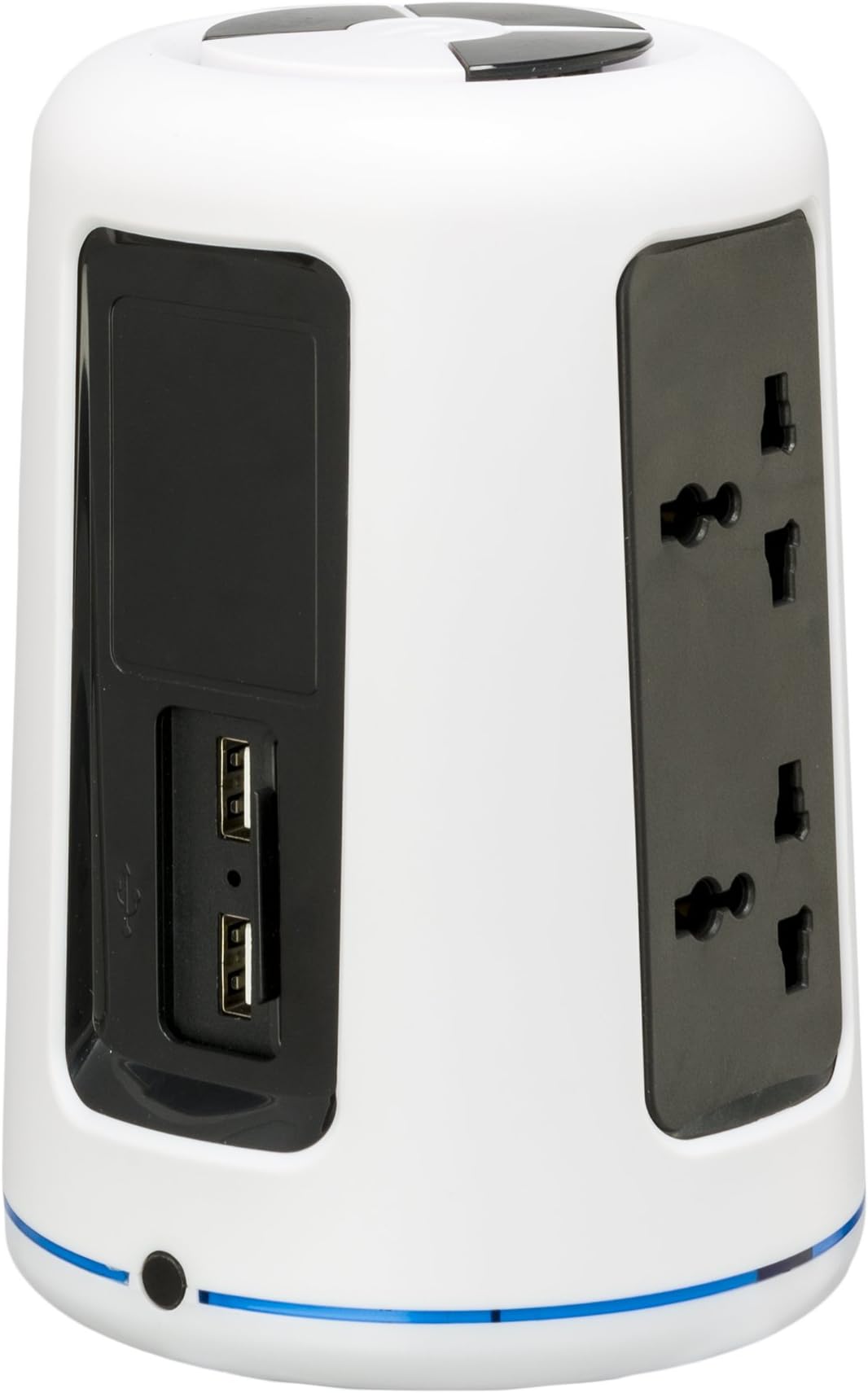 Universal Power Tower with Six Universal Sockets and Two USB Charging Ports - Black and White